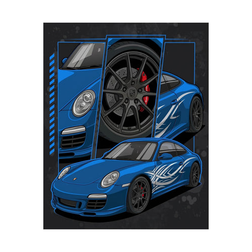 Porsche 911 Poster — Blue 997 Carrera Tribal Livery Matte Vertical Print