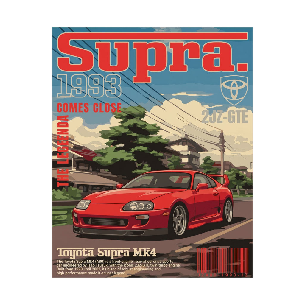 Toyota Supra MK4 Poster — 1993 Retro Red Sports Car Matte Vertical Print