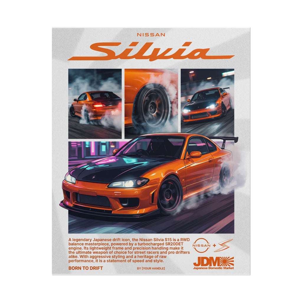 Nissan Silvia S15 Poster – Orange JDM Drift Wall Art (Rolled Print)