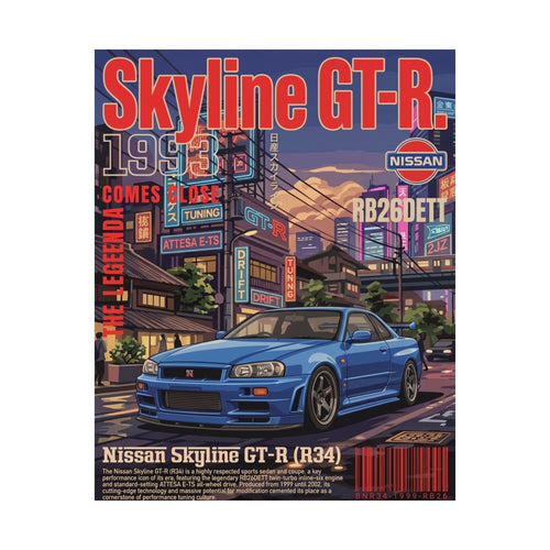 Nissan Skyline GT-R R34 Poster — 1993 Tokyo Street Art Matte Vertical Print
