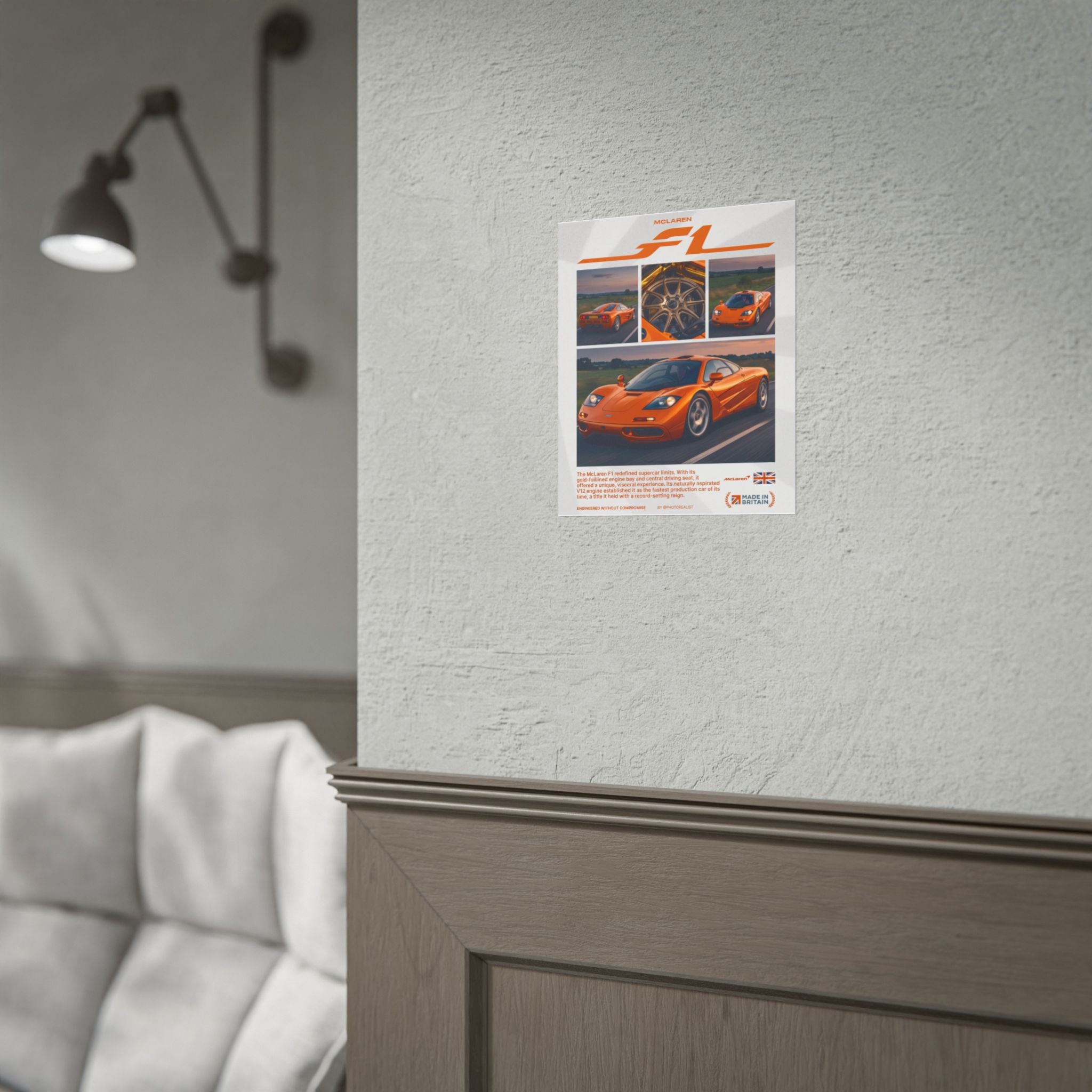 McLaren F1 Poster – Papaya Orange Supercar Wall Art (Rolled Print)