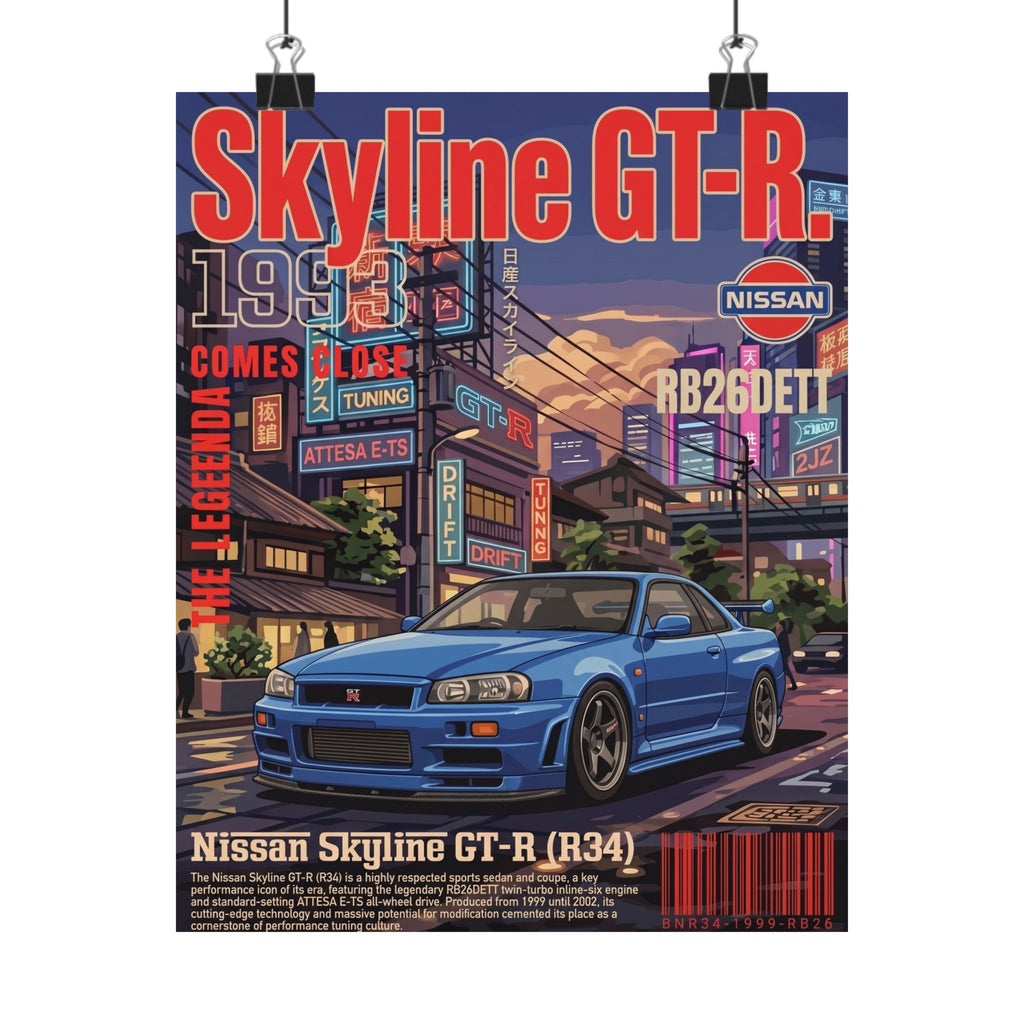 Nissan Skyline GT-R R34 Poster — 1993 Tokyo Street Art Matte Vertical Print