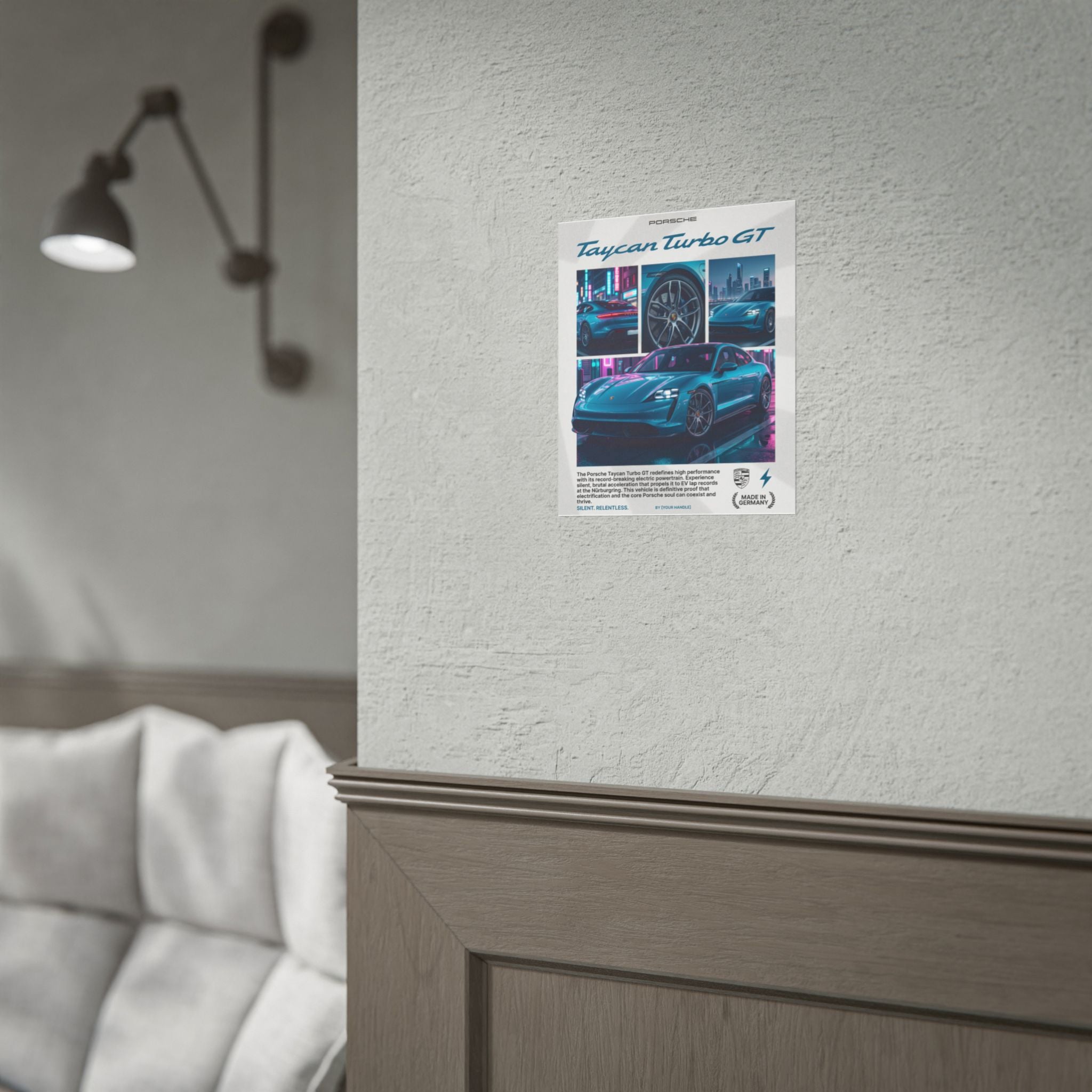 Porsche Taycan Turbo GT Poster – Teal Electric Supercar Wall Art (Rolled Print)