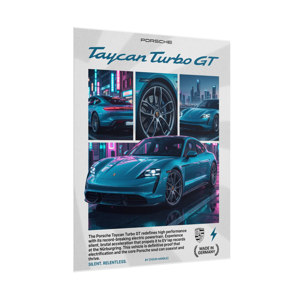 Porsche Taycan Turbo GT Poster – Teal Electric Supercar Wall Art (Rolled Print)
