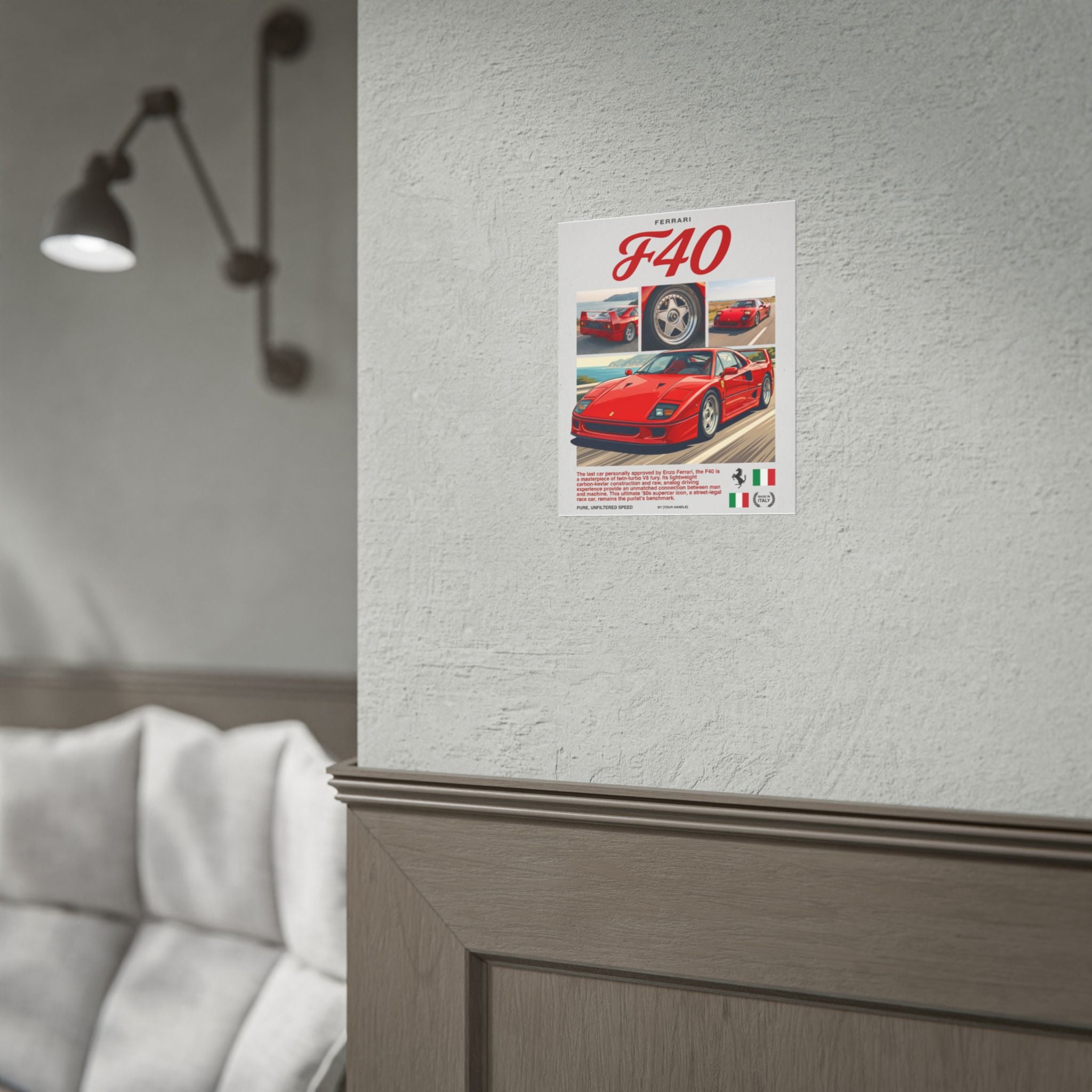 Ferrari F40 Poster – Red Vintage Supercar Wall Art (Rolled Print)