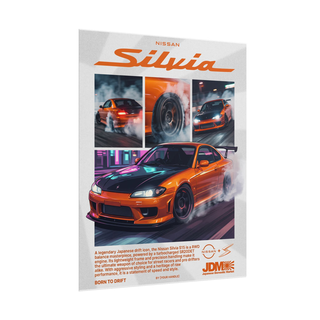 Nissan Silvia S15 Poster – Orange JDM Drift Wall Art (Rolled Print)