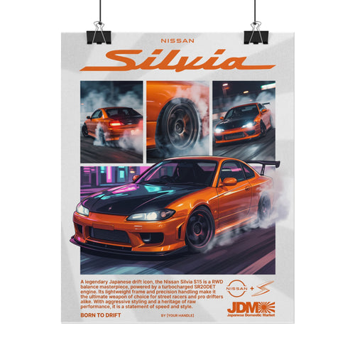 Nissan Silvia S15 Poster – Orange JDM Drift Wall Art (Rolled Print)