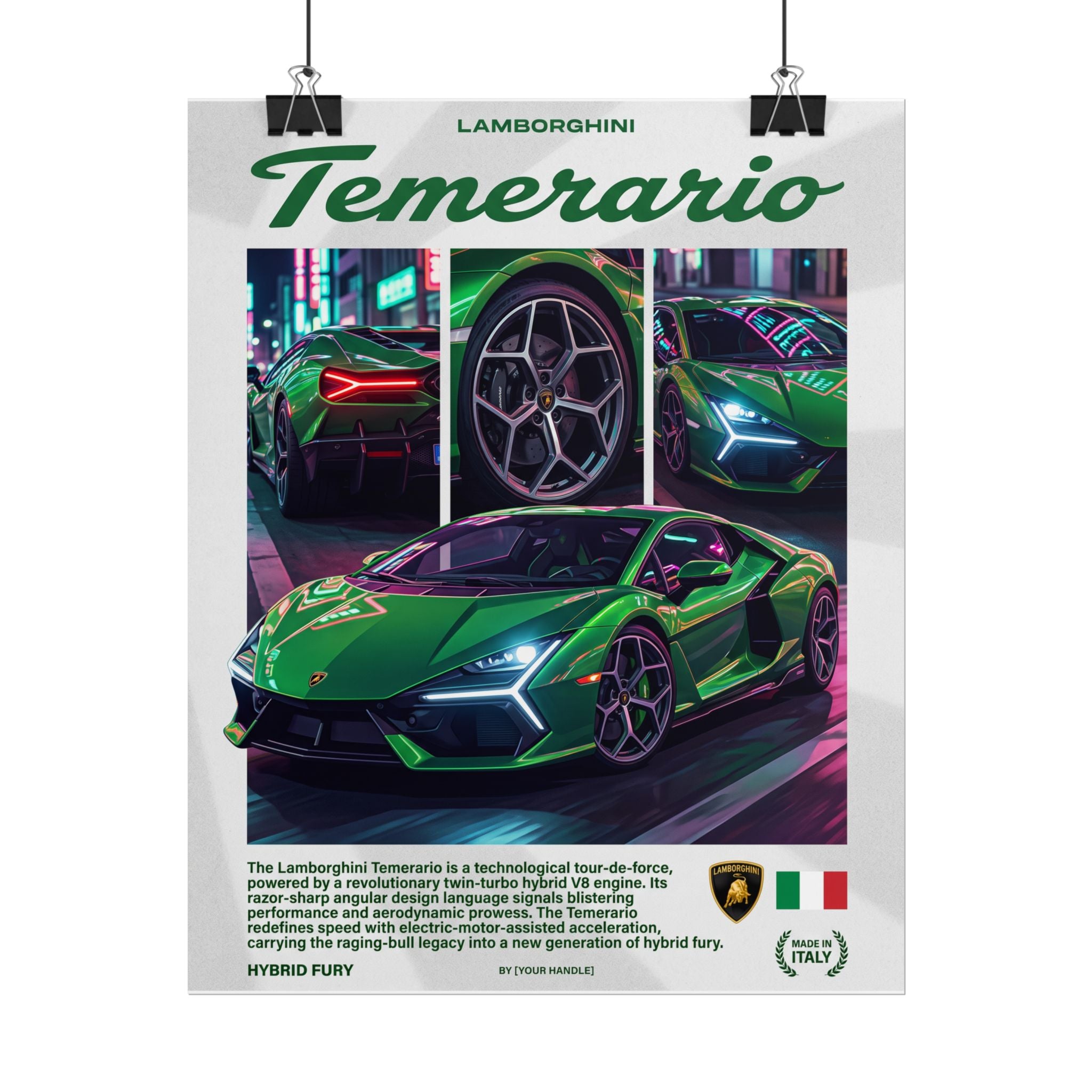 Lamborghini Temerario Poster – Green Supercar Wall Art (Rolled Print)