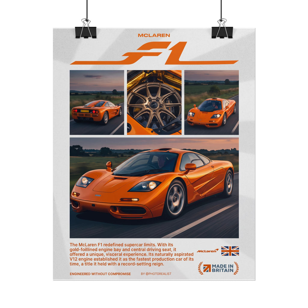McLaren F1 Poster – Papaya Orange Supercar Wall Art (Rolled Print)