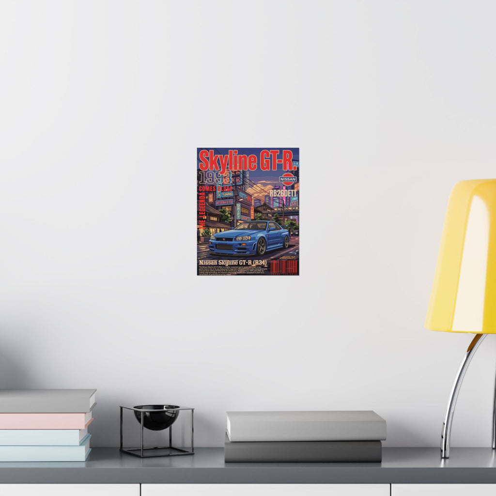 Nissan Skyline GT-R R34 Poster — 1993 Tokyo Street Art Matte Vertical Print