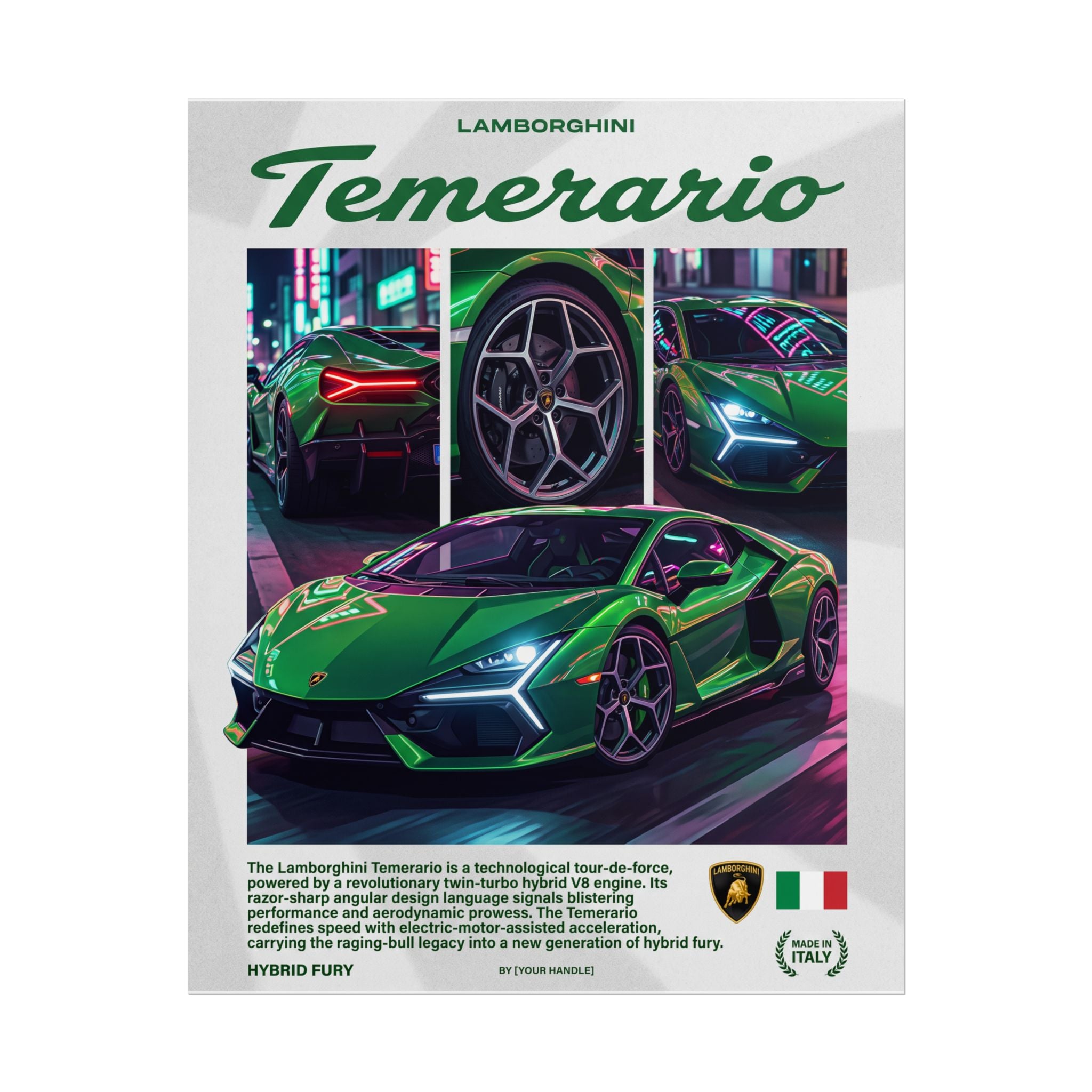 Lamborghini Temerario Poster – Green Supercar Wall Art (Rolled Print)