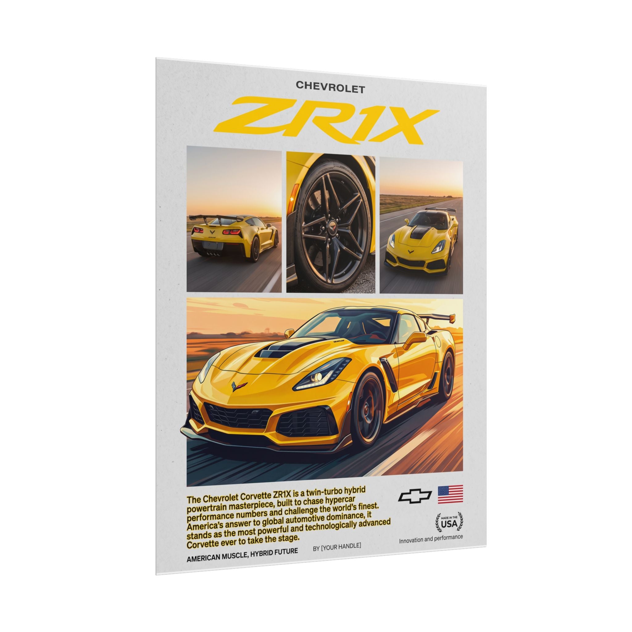 Chevrolet Corvette ZR1X Poster – Yellow American Muscle Wall Art (Rolled Print)