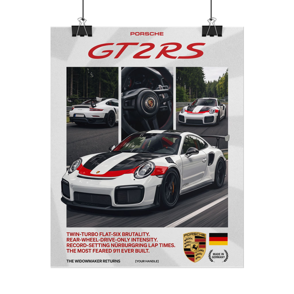 Porsche 911 GT2 RS Poster – White & Red GT Racing Wall Art (Rolled Print)