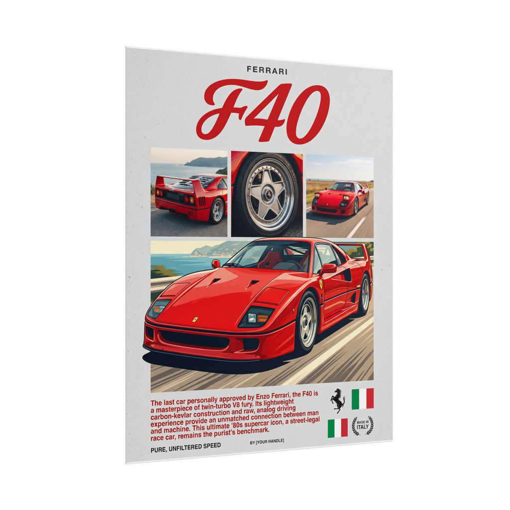 Ferrari F40 Poster – Red Vintage Supercar Wall Art (Rolled Print)