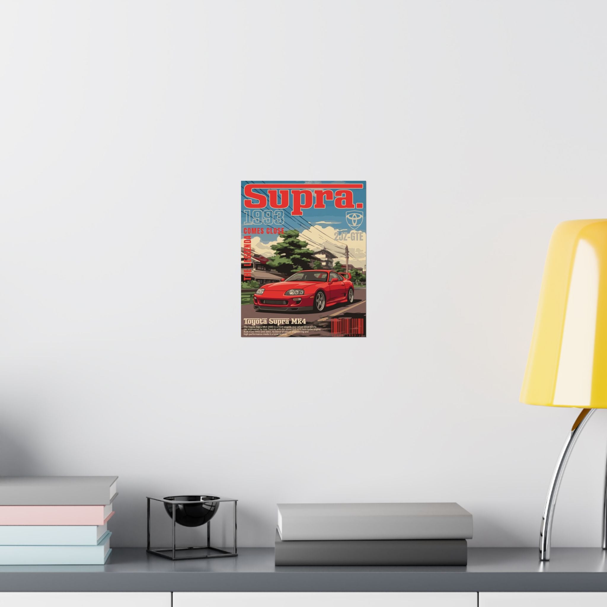 Toyota Supra MK4 Poster — 1993 Retro Red Sports Car Matte Vertical Print