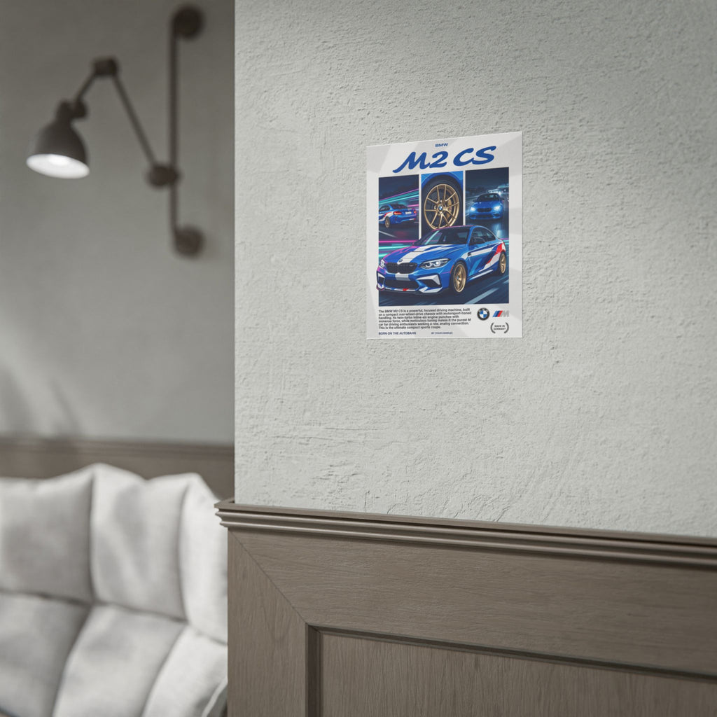 BMW M2 CS Poster – Blue M-Stripe Autobahn Wall Art (Rolled Print)