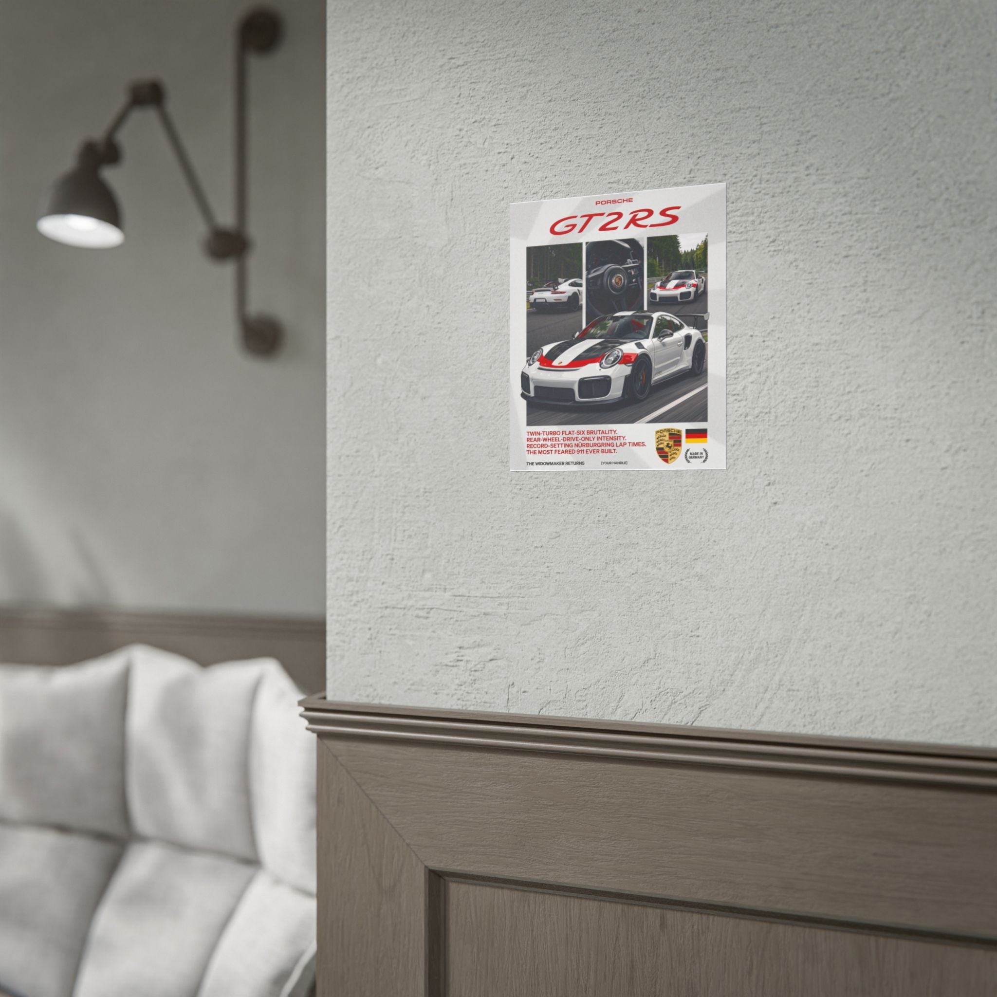 Porsche 911 GT2 RS Poster – White & Red GT Racing Wall Art (Rolled Print)