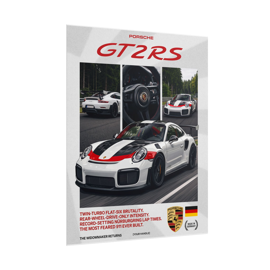 Porsche 911 GT2 RS Poster – White & Red GT Racing Wall Art (Rolled Print)