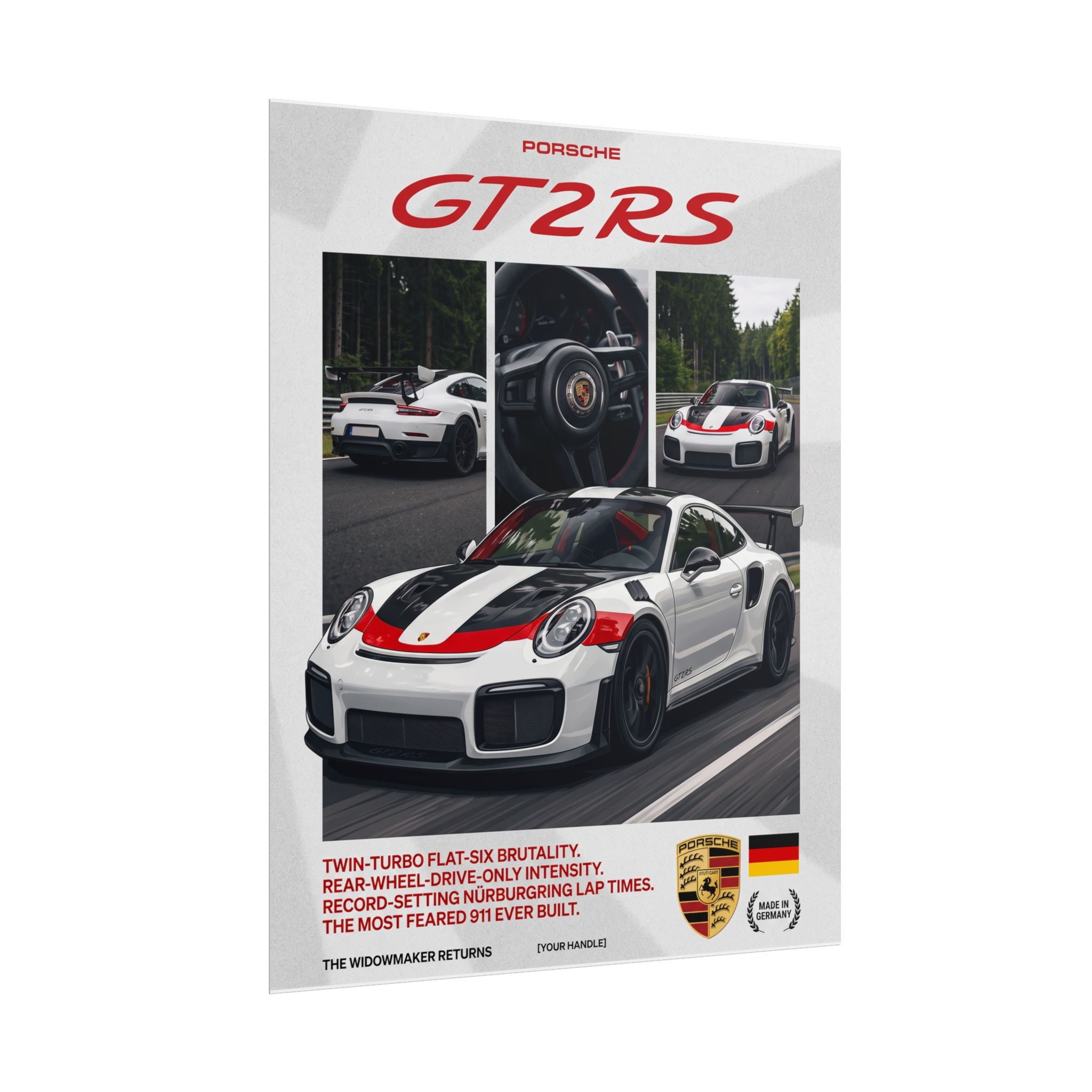 Porsche 911 GT2 RS Poster – White & Red GT Racing Wall Art (Rolled Print)